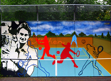 design tréninkové stěny tenisové školy Rogera Federera