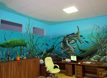 design kanceláří vodárny s motivy podmořského světa